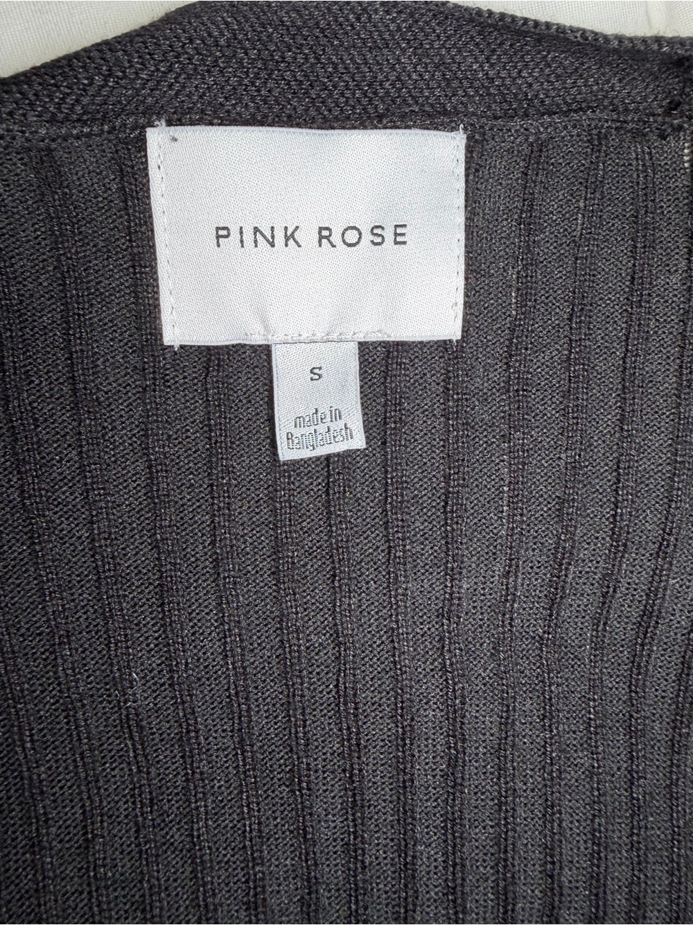 Pink Rose Black Ribbed Duster Cardigan Open Front Pockets Size Small Long - Picture 2 of 6